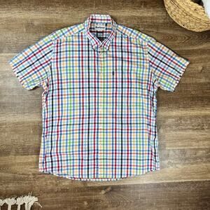 Barbour short sleeve flannel checkered button down casual shirt tailored fit